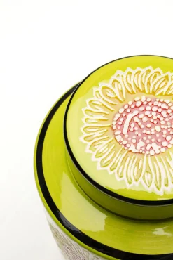 Hot KARE Design Pojemnik dekoracyjny porcelanowy zielony z kwiatami Ø15x27 cm - KARE