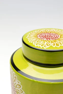 Hot KARE Design Pojemnik dekoracyjny porcelanowy zielony z kwiatami Ø15x27 cm - KARE