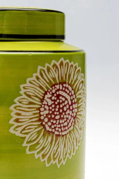 Hot KARE Design Pojemnik dekoracyjny porcelanowy zielony z kwiatami Ø15x27 cm - KARE