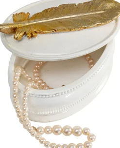 Clearance KARE Design Pudełko na biżuterię Ava 13x9 cm biało-złote - KARE