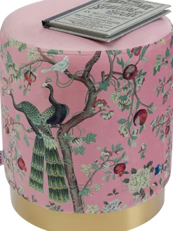 Hot KARE Design Pufa okrągła różowa paw podstawa złota Ø32x38 cm - KARE