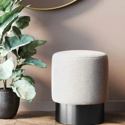 Outlet KARE Design Pufa okrągła tapicerowana kremowa Ø36x44 cm podstawa czarna - KARE