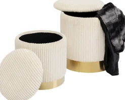 Discount KARE Design Pufy tapicerowane ze schowkiem beżowe podstawy złote 2-set - KARE