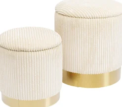 Discount KARE Design Pufy tapicerowane ze schowkiem beżowe podstawy złote 2-set - KARE