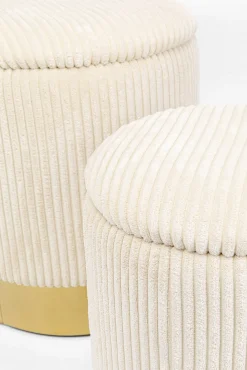 Discount KARE Design Pufy tapicerowane ze schowkiem beżowe podstawy złote 2-set - KARE