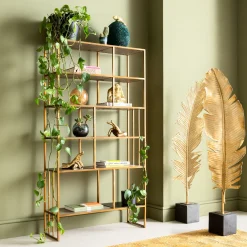 Discount KARE Design Regał Cesaro 90x170 cm złoty - półki czarne i naturalne - KARE