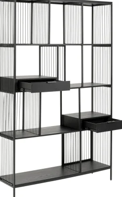 Discount KARE Design Regał stojący czarny z 2 szufladami fornir dębowy i stal 125x200 cm - KARE