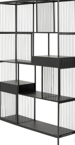 Discount KARE Design Regał stojący czarny z 2 szufladami fornir dębowy i stal 125x200 cm - KARE