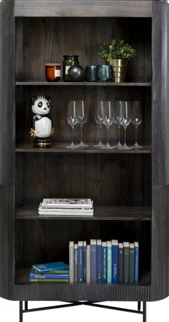 Hot KARE Design Regał z drewna mango ciemnoszary ze stalowymi czarnymi nogami 100x190 cm - KARE