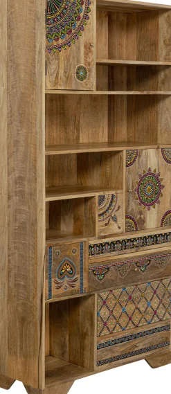 Clearance KARE Design Regał z półkami i schowkami drewno mango kolorowe ornamenty 90x193 cm - KARE