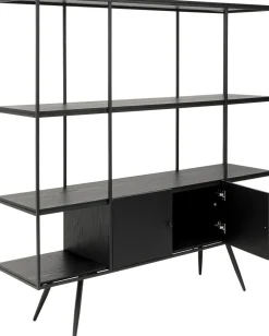 Discount KARE Design Regał ze schowkiem czarny półki fornir dębowy rama stalowa 180x183 cm - KARE