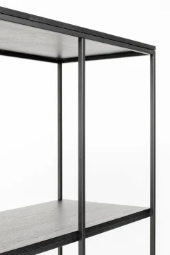 Discount KARE Design Regał ze schowkiem czarny półki fornir dębowy rama stalowa 180x183 cm - KARE