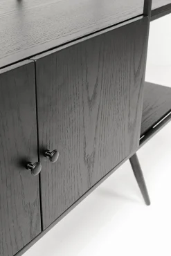 Discount KARE Design Regał ze schowkiem czarny półki fornir dębowy rama stalowa 180x183 cm - KARE