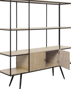 Outlet KARE Design Regał ze schowkiem półki naturalne fornir dębowy rama czarna stalowa 180x183 cm - KARE