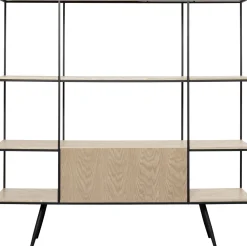 Outlet KARE Design Regał ze schowkiem półki naturalne fornir dębowy rama czarna stalowa 180x183 cm - KARE