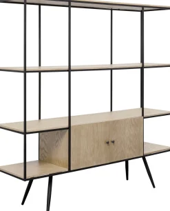 Outlet KARE Design Regał ze schowkiem półki naturalne fornir dębowy rama czarna stalowa 180x183 cm - KARE