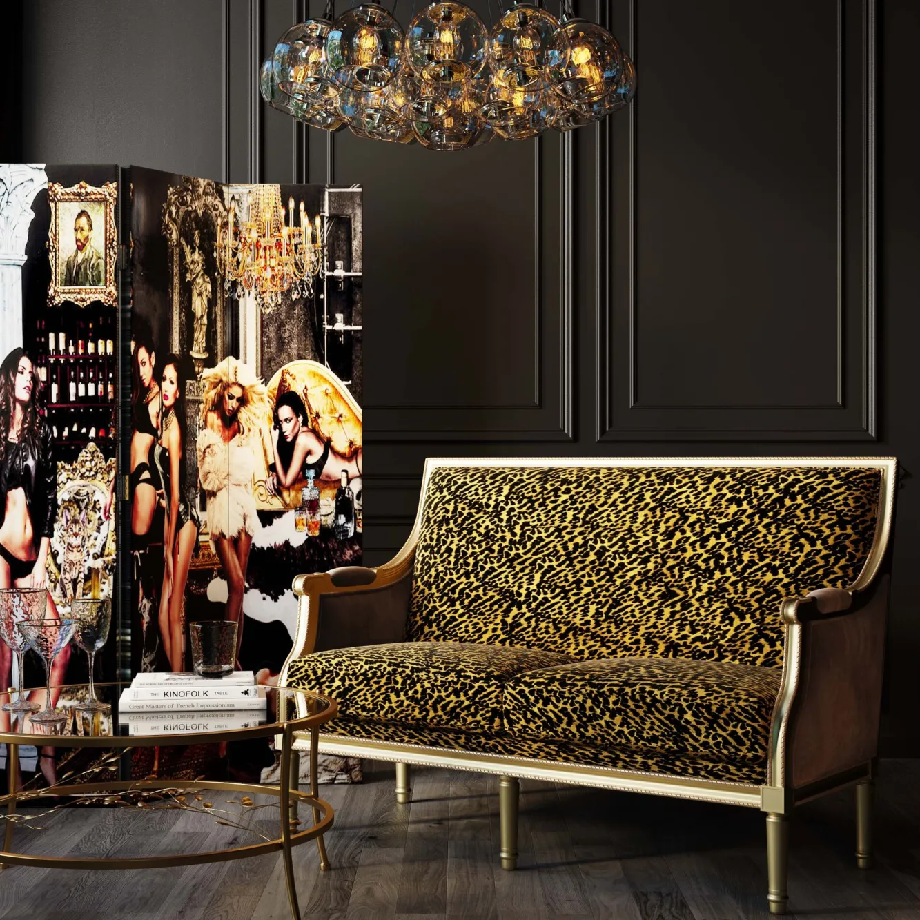 New KARE Design Sofa 2-os. glamour do salonu panterka rama złota 135 cm - KARE