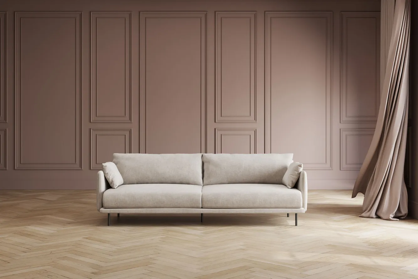 Discount KARE Design Sofa 3-osobowa do salonu kremowa z czarnymi stalowymi nogami 245 cm - KARE