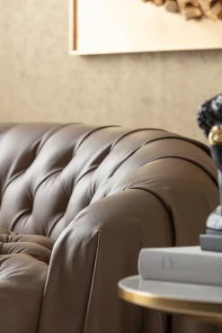 Outlet KARE Design Sofa 3-osobowa pikowana brązowa skóra semianilinowa 226 cm - KARE