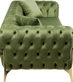 Outlet KARE Design Sofa 3-osobowa welurowa pikowana zielona glamour 240 cm nogi złote - KARE