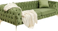 Outlet KARE Design Sofa 3-osobowa welurowa pikowana zielona glamour 240 cm nogi złote - KARE