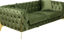 Outlet KARE Design Sofa 2-osobowa welurowa pikowana zielona nogi złote 200 cm - KARE
