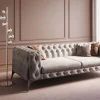 Clearance KARE Design Sofa 3-osobowa welurowa pikowana beżowa glamour 240 cm nogi czarne - KARE