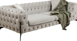 Clearance KARE Design Sofa 3-osobowa welurowa pikowana beżowa glamour 240 cm nogi czarne - KARE