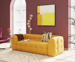 Discount KARE Design Sofa pikowana 3-osobowa żółta 240 cm - KARE
