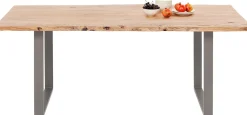 Sale KARE Design Stół 6-8 osobowy do loftu naturalny drewniany blat akacja czarne metalowe nogi 160x80 cm  - KARE