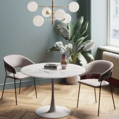 Fashion KARE Design Stół do jadalni biały blat MDF imitacja marmuru noga biała stalowa Ø110 cm - KARE