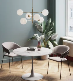 Fashion KARE Design Stół do jadalni biały blat MDF imitacja marmuru noga biała stalowa Ø110 cm - KARE