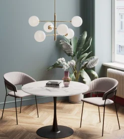 Fashion KARE Design Stół do jadalni biały blat MDF imitacja marmuru noga czarna stalowa Ø110 cm - KARE