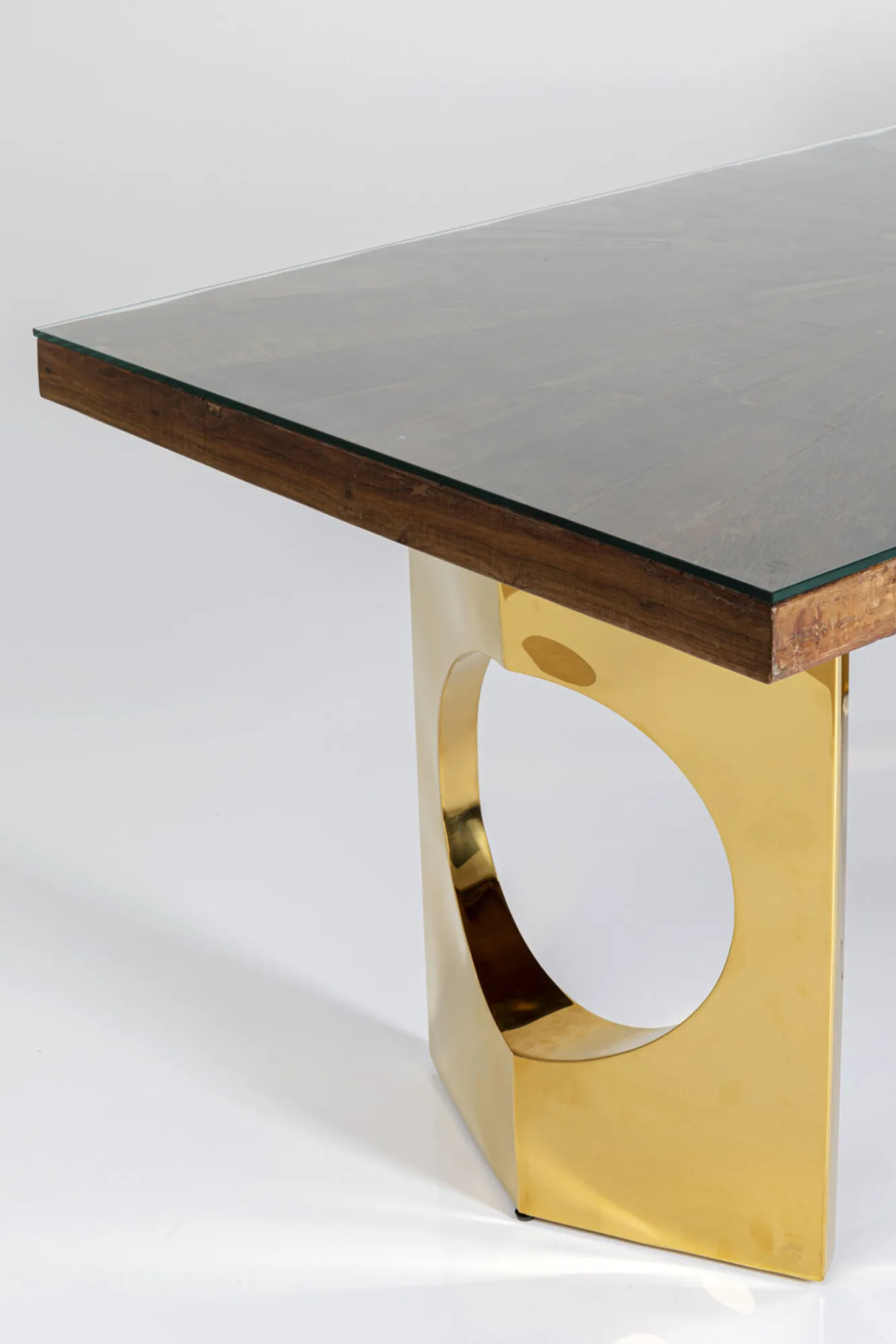 New KARE Design Stół do jadalni blat drewno i szkło nogi złote 180x90 cm - KARE