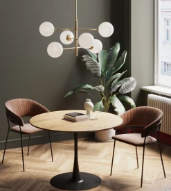 Sale KARE Design Stół do jadalni blat MDF kolor dębowy noga stalowa czarna Ø110 cm - KARE