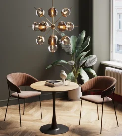 Clearance KARE Design Stół do jadalni blat MDF kolor dębowy noga stalowa czarna Ø80 cm - KARE