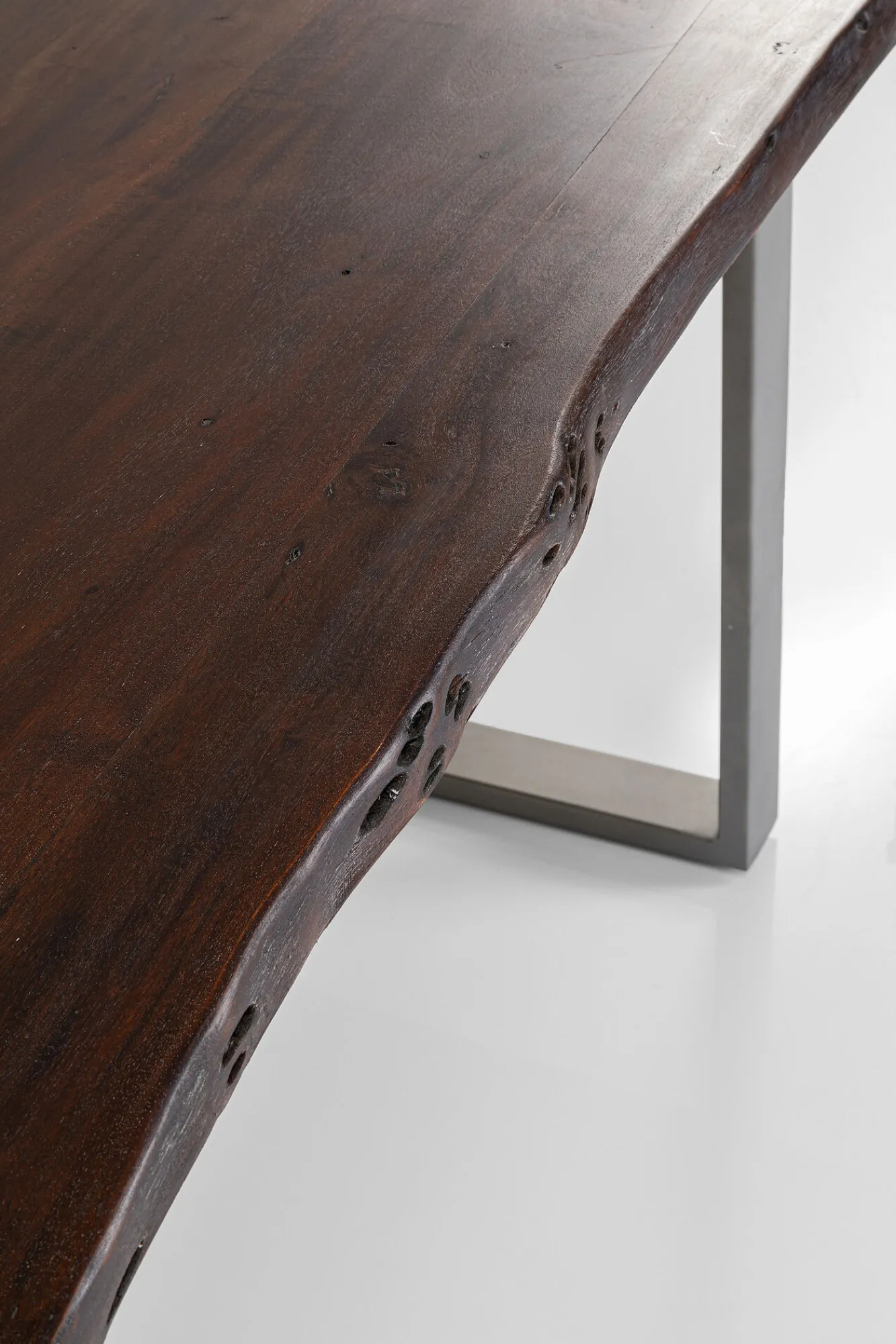 Fashion KARE Design Stół do loftu 6-8 osobowy ciemnobrązowy drewniany blat akacja czarne metalowe nogi 200x100 cm - KARE