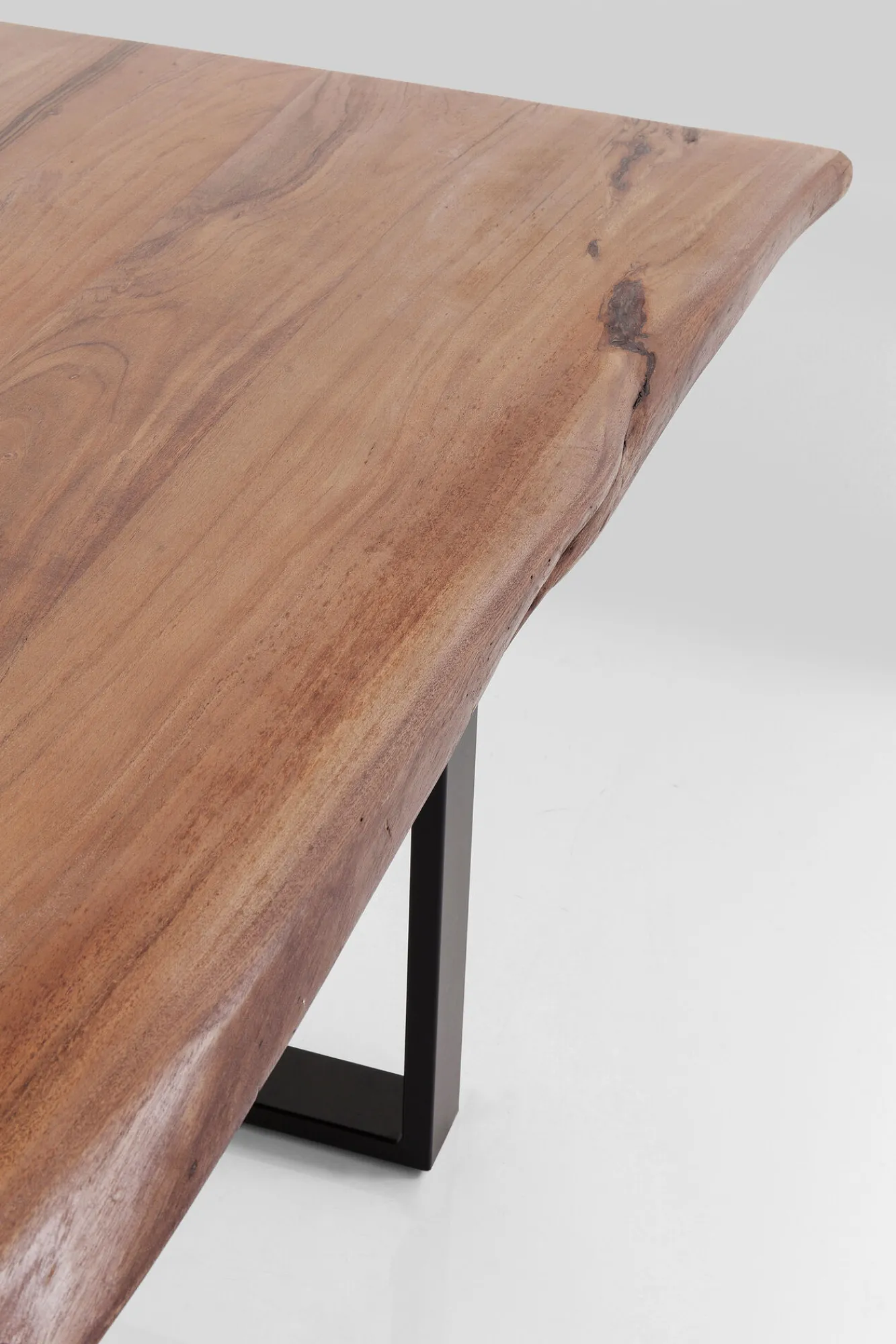 Fashion KARE Design Stół do loftu 6-8 osobowy ciemnobrązowy drewniany blat akacja czarne metalowe nogi 200x100 cm - KARE