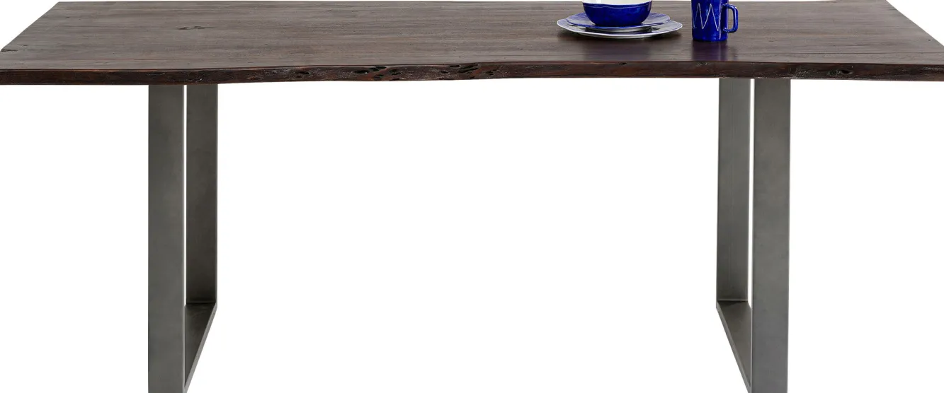 Fashion KARE Design Stół do loftu 6-8 osobowy ciemnobrązowy drewniany blat akacja czarne metalowe nogi 200x100 cm - KARE