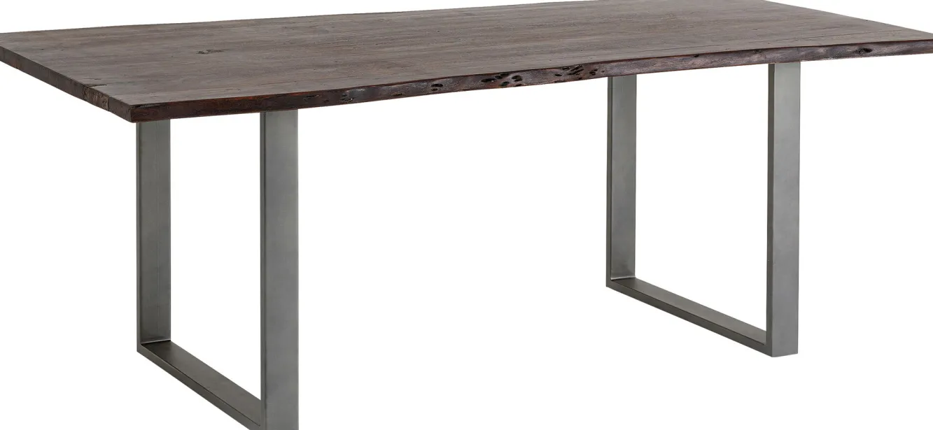 Fashion KARE Design Stół do loftu 6-8 osobowy ciemnobrązowy drewniany blat akacja czarne metalowe nogi 200x100 cm - KARE