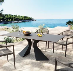 Fashion KARE Design Stół ogrodowy czarny blat ceramika nogi aluminium 180x90 cm - KARE