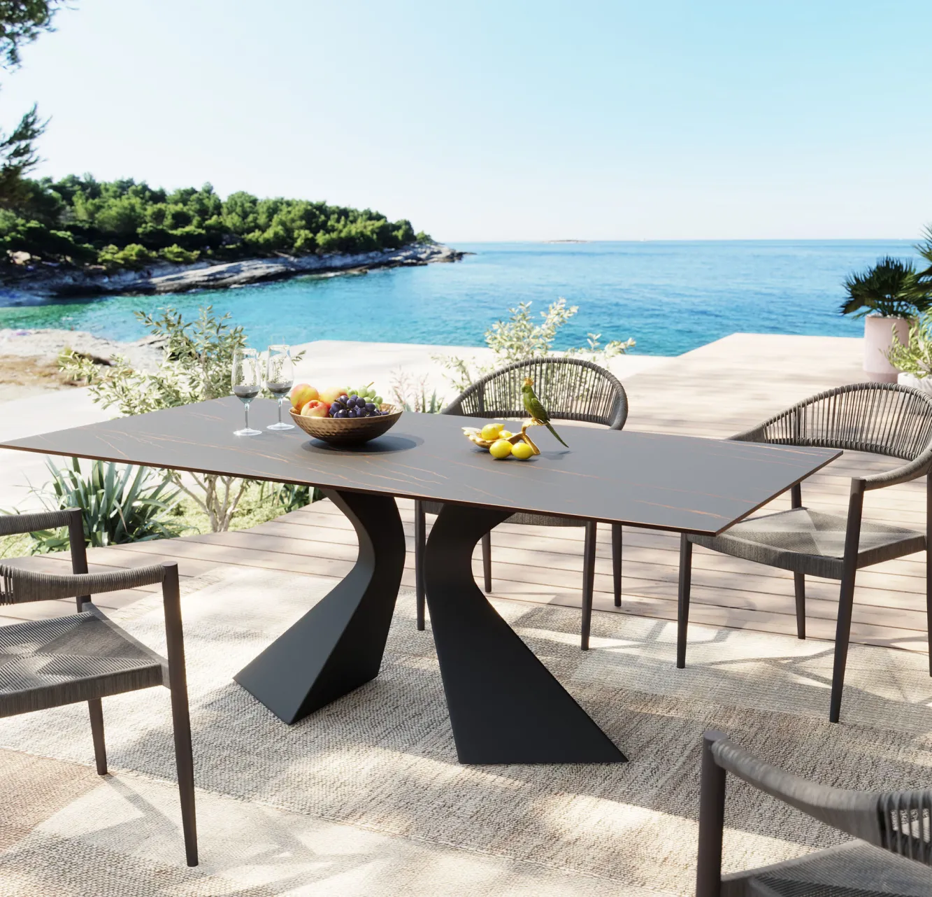 Fashion KARE Design Stół ogrodowy czarny blat ceramika nogi aluminium 180x90 cm - KARE