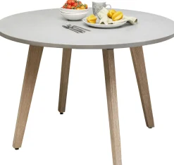 Discount KARE Design Stół ogrodowy okrągły blat cementowy nogi z drewna akacjowego Ø110 cm - KARE