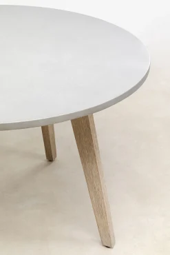 Discount KARE Design Stół ogrodowy okrągły blat cementowy nogi z drewna akacjowego Ø110 cm - KARE