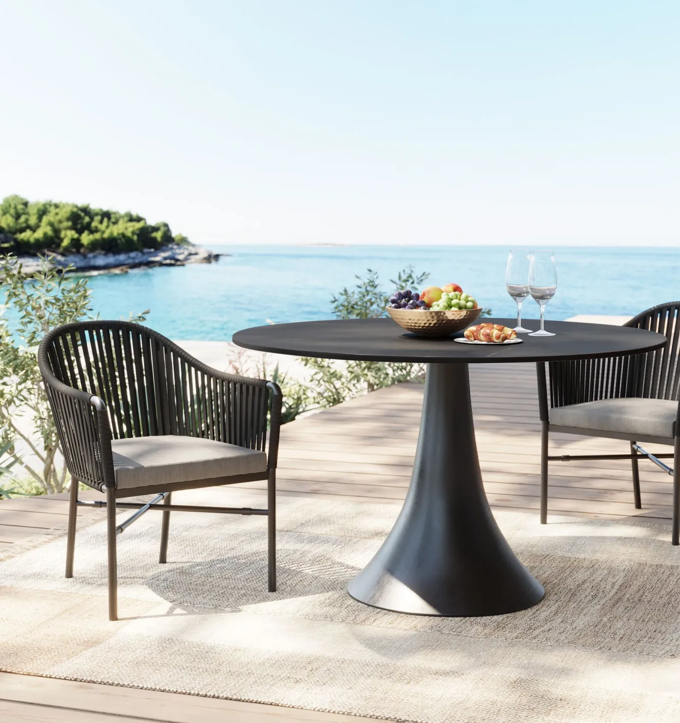 Discount KARE Design Stół ogrodowy okrągły czarny blat ceramika podstawa aluminium Ø110 cm - KARE