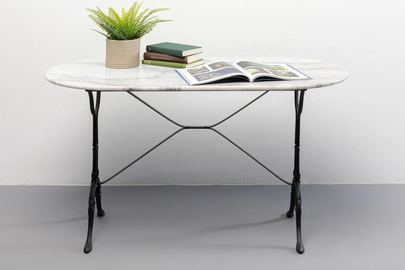 Outlet KARE Design Stół ogrodowy z białym marmurowym blatem nogi czarne stalowe 120x60 cm - KARE