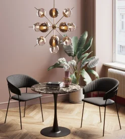 New KARE Design Stół okrągły blat MDF imitacja marmuru czarny Ø80 cm - KARE