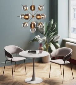 Outlet KARE Design Stół okrągły blat MDF imitacja marmuru biały Ø80 cm - KARE