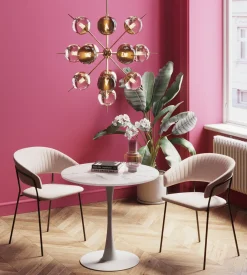 Outlet KARE Design Stół okrągły blat MDF imitacja marmuru biały Ø80 cm - KARE