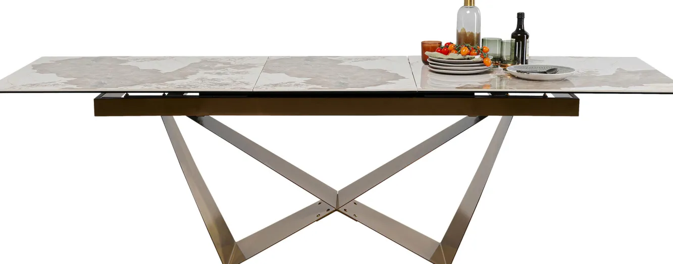 Fashion KARE Design Stół rozkładany blat szkło i kamionka nogi stal nierdzewna 200-260x100 cm - KARE